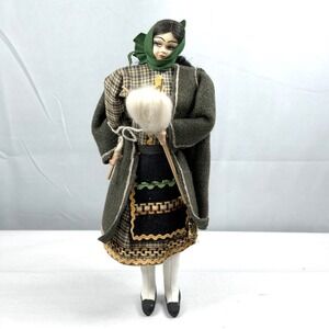 Vintage Greek Antique Folk Art Doll With Cloth Multi Color Dress Handmade